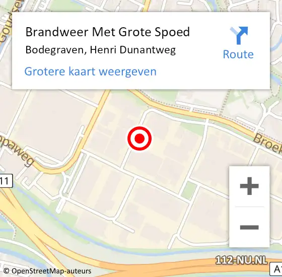 Locatie op kaart van de 112 melding: Brandweer Met Grote Spoed Naar Bodegraven, Henri Dunantweg op 15 mei 2015 15:31