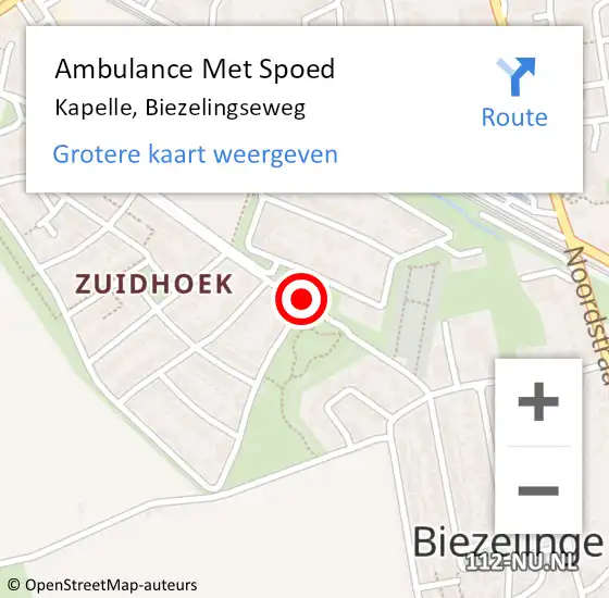 Locatie op kaart van de 112 melding: Ambulance Met Spoed Naar Kapelle, Biezelingseweg op 15 mei 2015 18:03