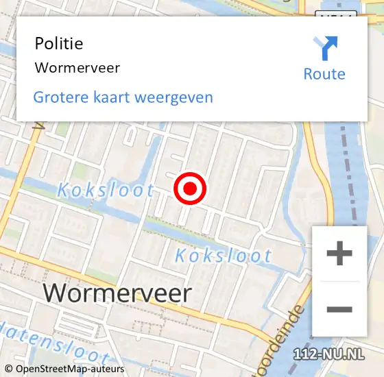 Locatie op kaart van de 112 melding: Politie Wormerveer op 15 mei 2015 18:16