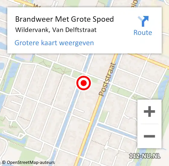 Locatie op kaart van de 112 melding: Brandweer Met Grote Spoed Naar Wildervank, Van Delftstraat op 15 mei 2015 19:06