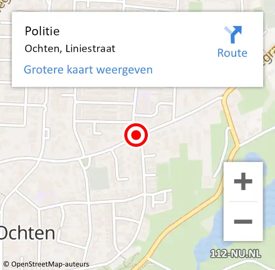 Locatie op kaart van de 112 melding: Politie Ochten, Liniestraat op 15 mei 2015 19:35