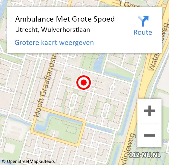 Locatie op kaart van de 112 melding: Ambulance Met Grote Spoed Naar Utrecht, Wulverhorstlaan op 15 mei 2015 20:54