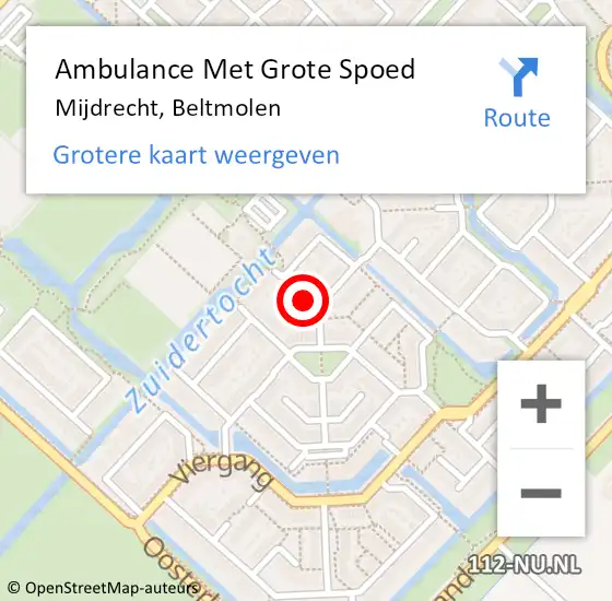 Locatie op kaart van de 112 melding: Ambulance Met Grote Spoed Naar Mijdrecht, Beltmolen op 15 mei 2015 22:44