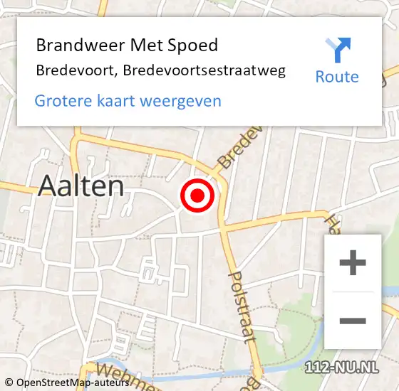 Locatie op kaart van de 112 melding: Brandweer Met Spoed Naar Bredevoort, Bredevoortsestraatweg op 16 mei 2015 01:12