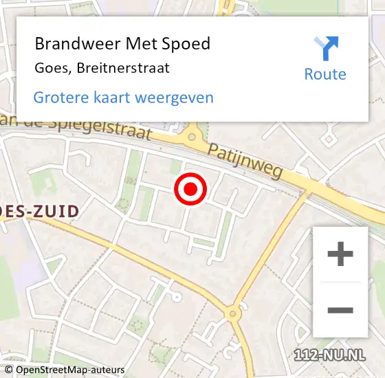 Locatie op kaart van de 112 melding: Brandweer Met Spoed Naar Goes, Breitnerstraat op 16 mei 2015 06:12