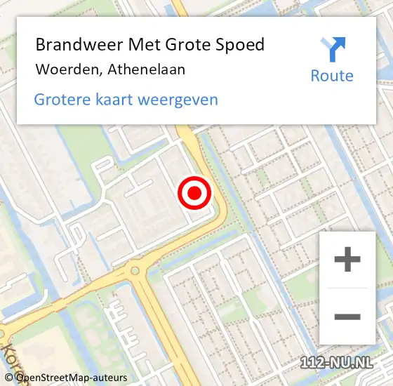 Locatie op kaart van de 112 melding: Brandweer Met Grote Spoed Naar Woerden, Athenelaan op 16 mei 2015 06:22