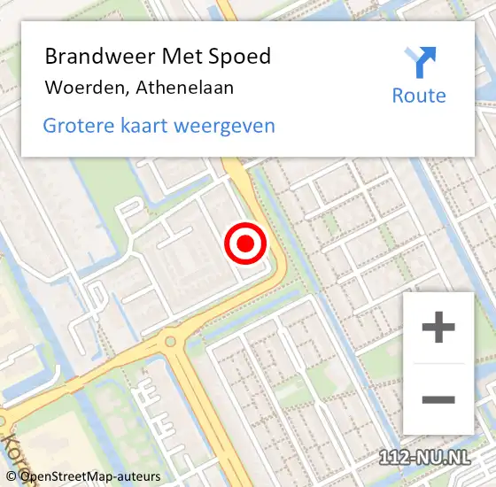 Locatie op kaart van de 112 melding: Brandweer Met Spoed Naar Woerden, Athenelaan op 16 mei 2015 06:37