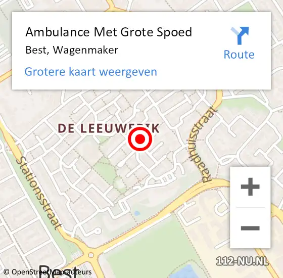 Locatie op kaart van de 112 melding: Ambulance Met Grote Spoed Naar Best, Wagenmaker op 16 mei 2015 07:18