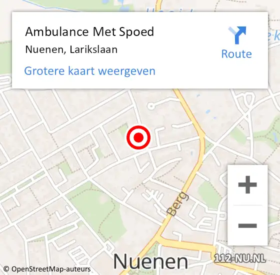 Locatie op kaart van de 112 melding: Ambulance Met Spoed Naar Nuenen, Larikslaan op 16 mei 2015 08:49