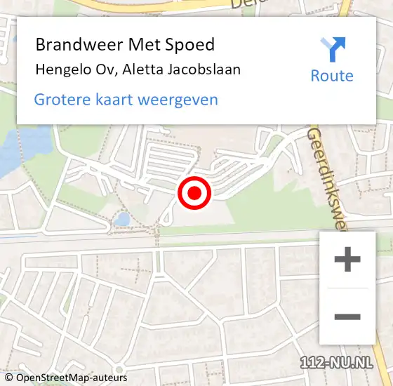 Locatie op kaart van de 112 melding: Brandweer Met Spoed Naar Hengelo Ov, Aletta Jacobslaan op 16 mei 2015 08:53