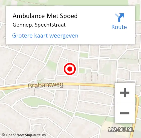 Locatie op kaart van de 112 melding: Ambulance Met Spoed Naar Gennep, Spechtstraat op 16 mei 2015 09:32