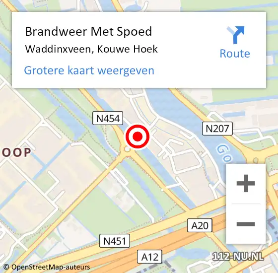 Locatie op kaart van de 112 melding: Brandweer Met Spoed Naar Waddinxveen, Kouwe Hoek op 16 mei 2015 09:49