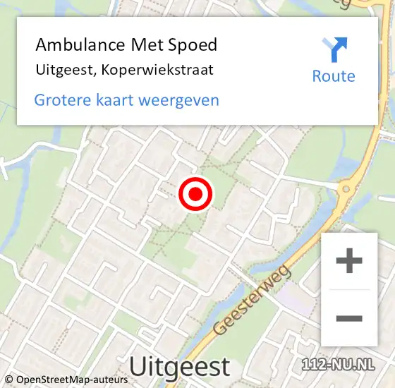 Locatie op kaart van de 112 melding: Ambulance Met Spoed Naar Uitgeest, Koperwiekstraat op 16 mei 2015 10:40