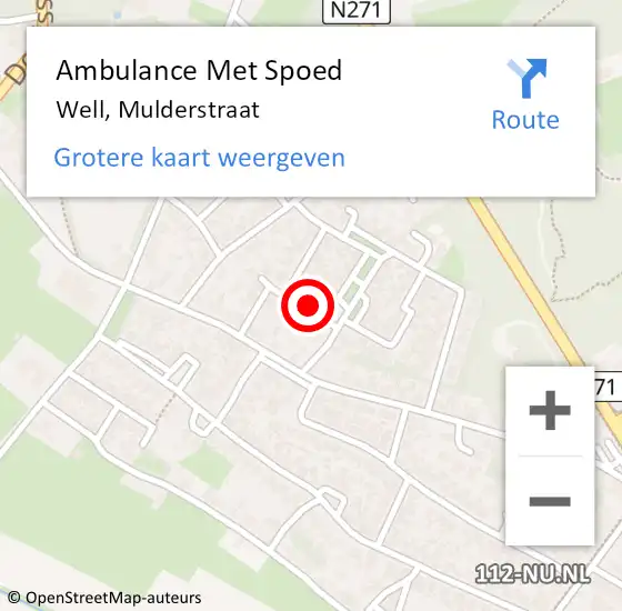 Locatie op kaart van de 112 melding: Ambulance Met Spoed Naar Well, Mulderstraat op 16 mei 2015 14:56