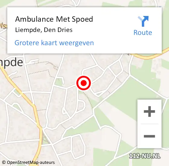 Locatie op kaart van de 112 melding: Ambulance Met Spoed Naar Liempde, Den Dries op 16 mei 2015 15:26