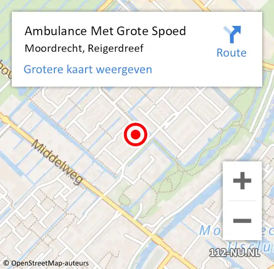 Locatie op kaart van de 112 melding: Ambulance Met Grote Spoed Naar Moordrecht, Reigerdreef op 16 mei 2015 16:32