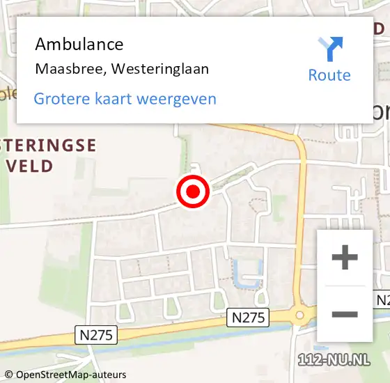 Locatie op kaart van de 112 melding: Ambulance Maasbree, Westeringlaan op 16 mei 2015 16:46