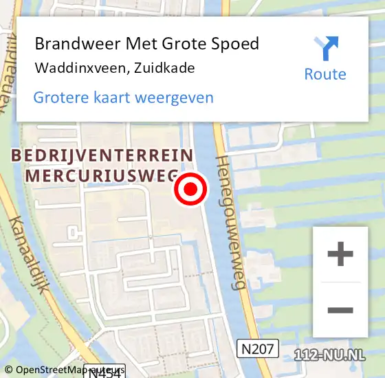 Locatie op kaart van de 112 melding: Brandweer Met Grote Spoed Naar Waddinxveen, Zuidkade op 16 mei 2015 17:08