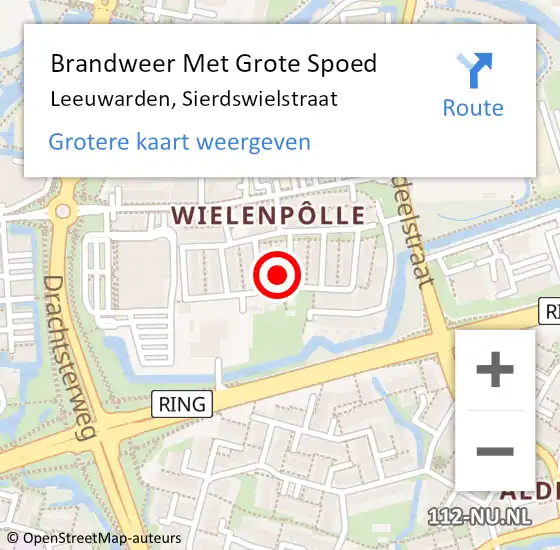 Locatie op kaart van de 112 melding: Brandweer Met Grote Spoed Naar Leeuwarden, Sierdswielstraat op 16 mei 2015 22:13