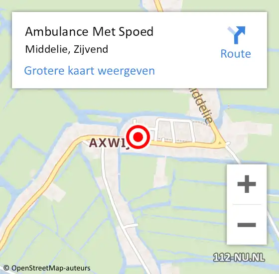 Locatie op kaart van de 112 melding: Ambulance Met Spoed Naar Middelie, Zijvend op 17 mei 2015 00:59