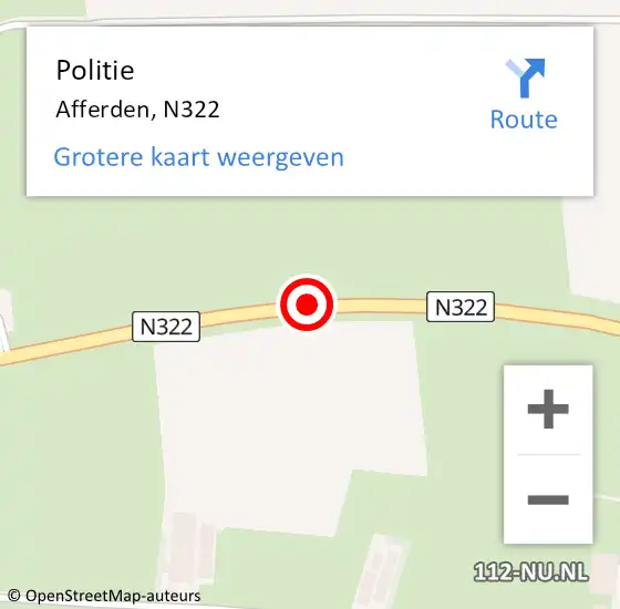 Locatie op kaart van de 112 melding: Politie Afferden, N322 op 17 mei 2015 07:13