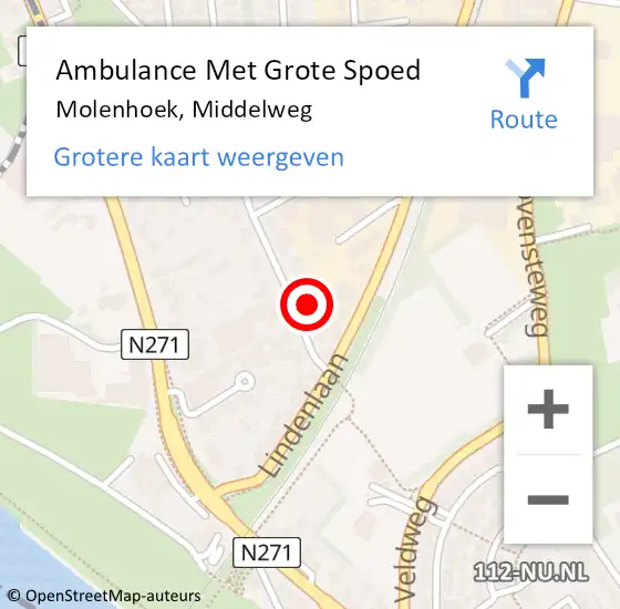 Locatie op kaart van de 112 melding: Ambulance Met Grote Spoed Naar Molenhoek, Middelweg op 17 mei 2015 08:51