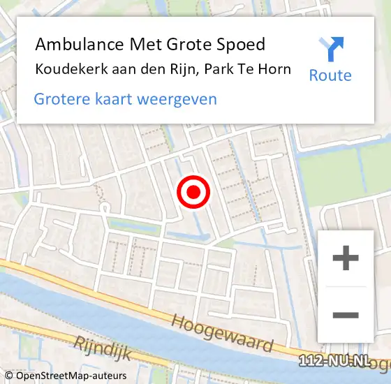 Locatie op kaart van de 112 melding: Ambulance Met Grote Spoed Naar Koudekerk aan den Rijn, Park Te Horn op 17 mei 2015 09:46