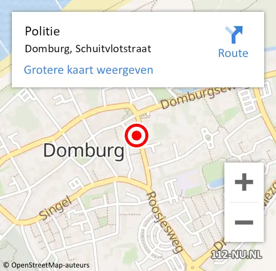 Locatie op kaart van de 112 melding: Politie Domburg, Schuitvlotstraat op 17 mei 2015 10:05