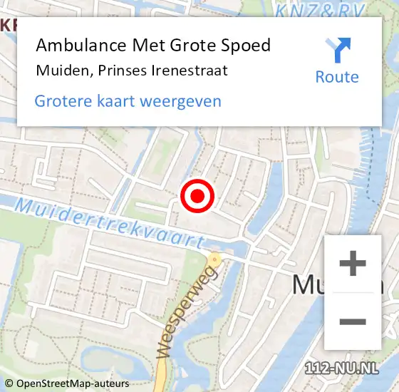 Locatie op kaart van de 112 melding: Ambulance Met Grote Spoed Naar Muiden, Prinses Irenestraat op 17 mei 2015 12:59