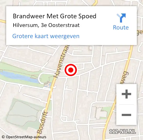 Locatie op kaart van de 112 melding: Brandweer Met Grote Spoed Naar Hilversum, 3e Oosterstraat op 17 mei 2015 13:26