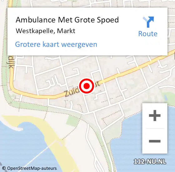 Locatie op kaart van de 112 melding: Ambulance Met Grote Spoed Naar Westkapelle, Markt op 17 mei 2015 13:47