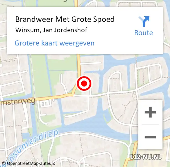 Locatie op kaart van de 112 melding: Brandweer Met Grote Spoed Naar Winsum, Jan Jordenshof op 17 mei 2015 14:16