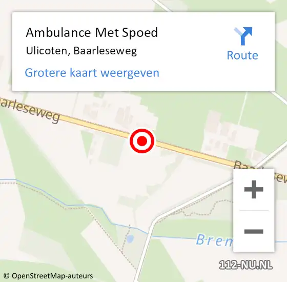 Locatie op kaart van de 112 melding: Ambulance Met Spoed Naar Ulicoten, Baarleseweg op 8 november 2013 02:10