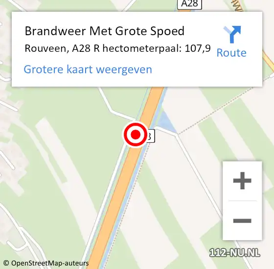 Locatie op kaart van de 112 melding: Brandweer Met Grote Spoed Naar Rouveen, A28 L hectometerpaal: 109,0 op 17 mei 2015 14:55