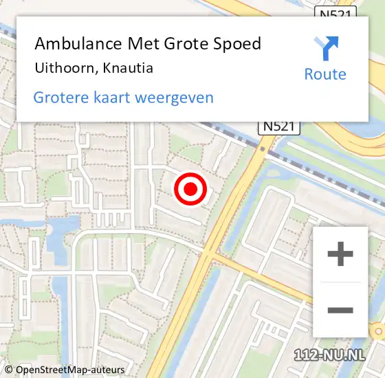Locatie op kaart van de 112 melding: Ambulance Met Grote Spoed Naar Uithoorn, Knautia op 17 mei 2015 15:22