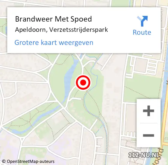 Locatie op kaart van de 112 melding: Brandweer Met Spoed Naar Apeldoorn, Verzetsstrijderspark op 17 mei 2015 15:40