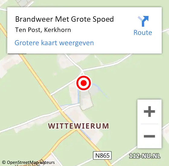 Locatie op kaart van de 112 melding: Brandweer Met Grote Spoed Naar Ten Post, Kerkhorn op 17 mei 2015 20:06