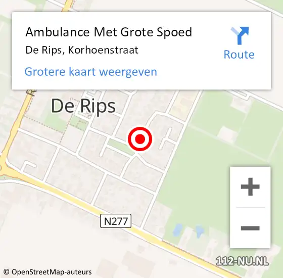 Locatie op kaart van de 112 melding: Ambulance Met Grote Spoed Naar De Rips, Korhoenstraat op 17 mei 2015 20:46