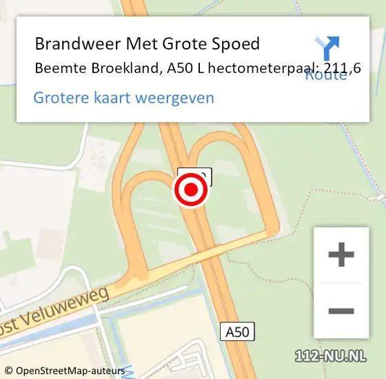 Locatie op kaart van de 112 melding: Brandweer Met Grote Spoed Naar Beemte Broekland, A50 L hectometerpaal: 211,6 op 17 mei 2015 21:54