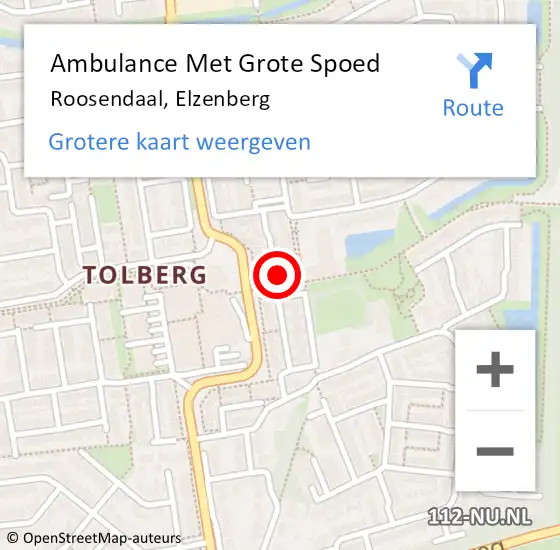 Locatie op kaart van de 112 melding: Ambulance Met Grote Spoed Naar Roosendaal, Elzenberg op 17 mei 2015 23:01