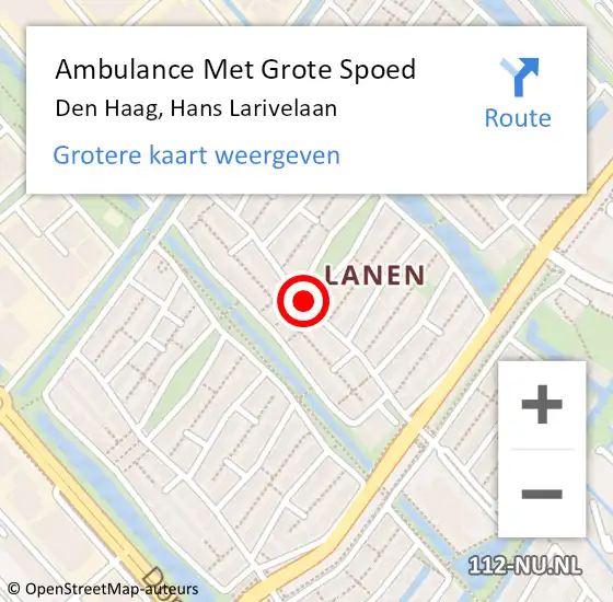 Locatie op kaart van de 112 melding: Ambulance Met Grote Spoed Naar Den Haag, Hans Larivelaan op 18 mei 2015 00:16