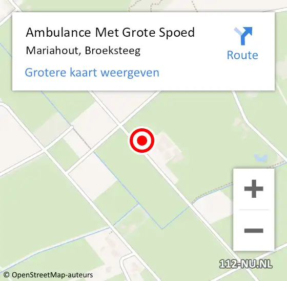 Locatie op kaart van de 112 melding: Ambulance Met Grote Spoed Naar Mariahout, Broeksteeg op 18 mei 2015 00:29