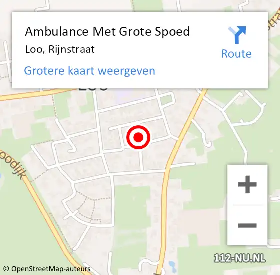 Locatie op kaart van de 112 melding: Ambulance Met Grote Spoed Naar Loo, Rijnstraat op 18 mei 2015 01:49