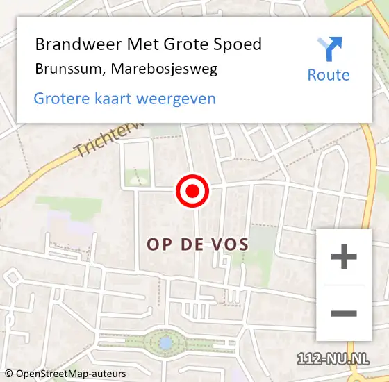 Locatie op kaart van de 112 melding: Brandweer Met Grote Spoed Naar Brunssum, Marebosjesweg op 18 mei 2015 02:00