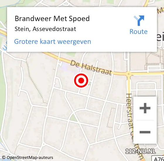 Locatie op kaart van de 112 melding: Brandweer Met Spoed Naar Stein, Assevedostraat op 18 mei 2015 02:28