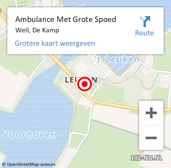 Locatie op kaart van de 112 melding: Ambulance Met Grote Spoed Naar Well, De Kamp op 18 mei 2015 03:06