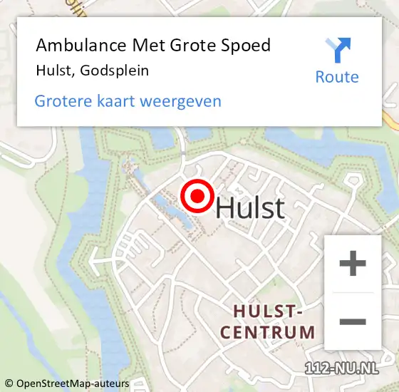 Locatie op kaart van de 112 melding: Ambulance Met Grote Spoed Naar Hulst, Godsplein op 18 mei 2015 04:45