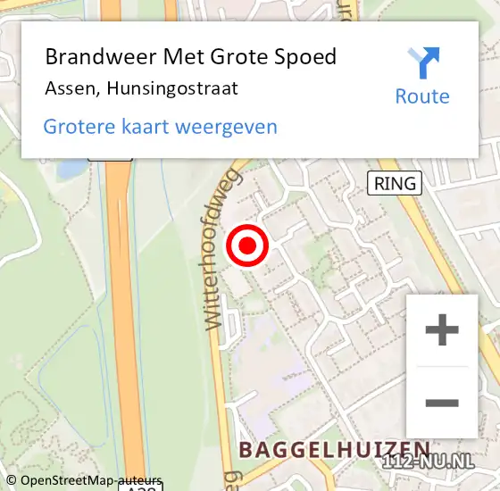 Locatie op kaart van de 112 melding: Brandweer Met Grote Spoed Naar Assen, Hunsingostraat op 18 mei 2015 06:59