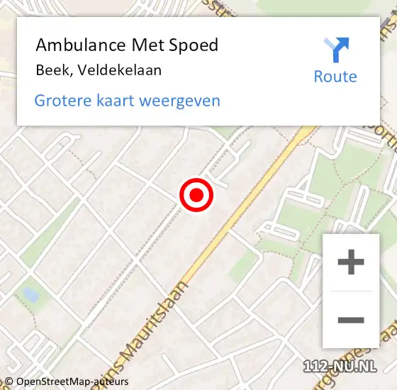 Locatie op kaart van de 112 melding: Ambulance Met Spoed Naar Beek, Veldekelaan op 18 mei 2015 09:34