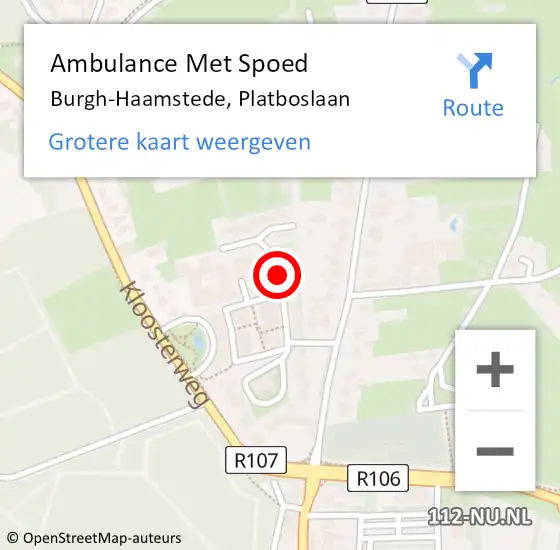 Locatie op kaart van de 112 melding: Ambulance Met Spoed Naar Burgh-Haamstede, Platboslaan op 18 mei 2015 09:42